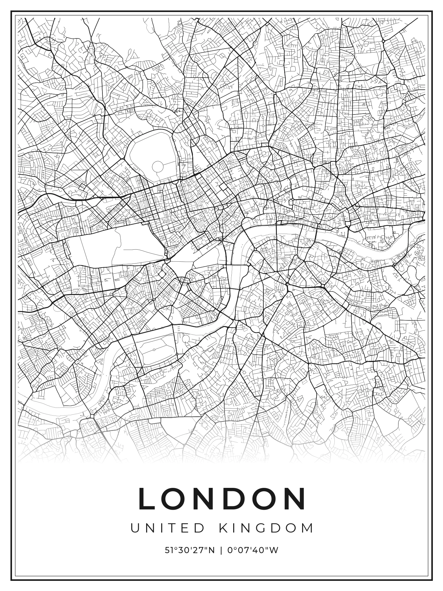 London street-map print in a black frame